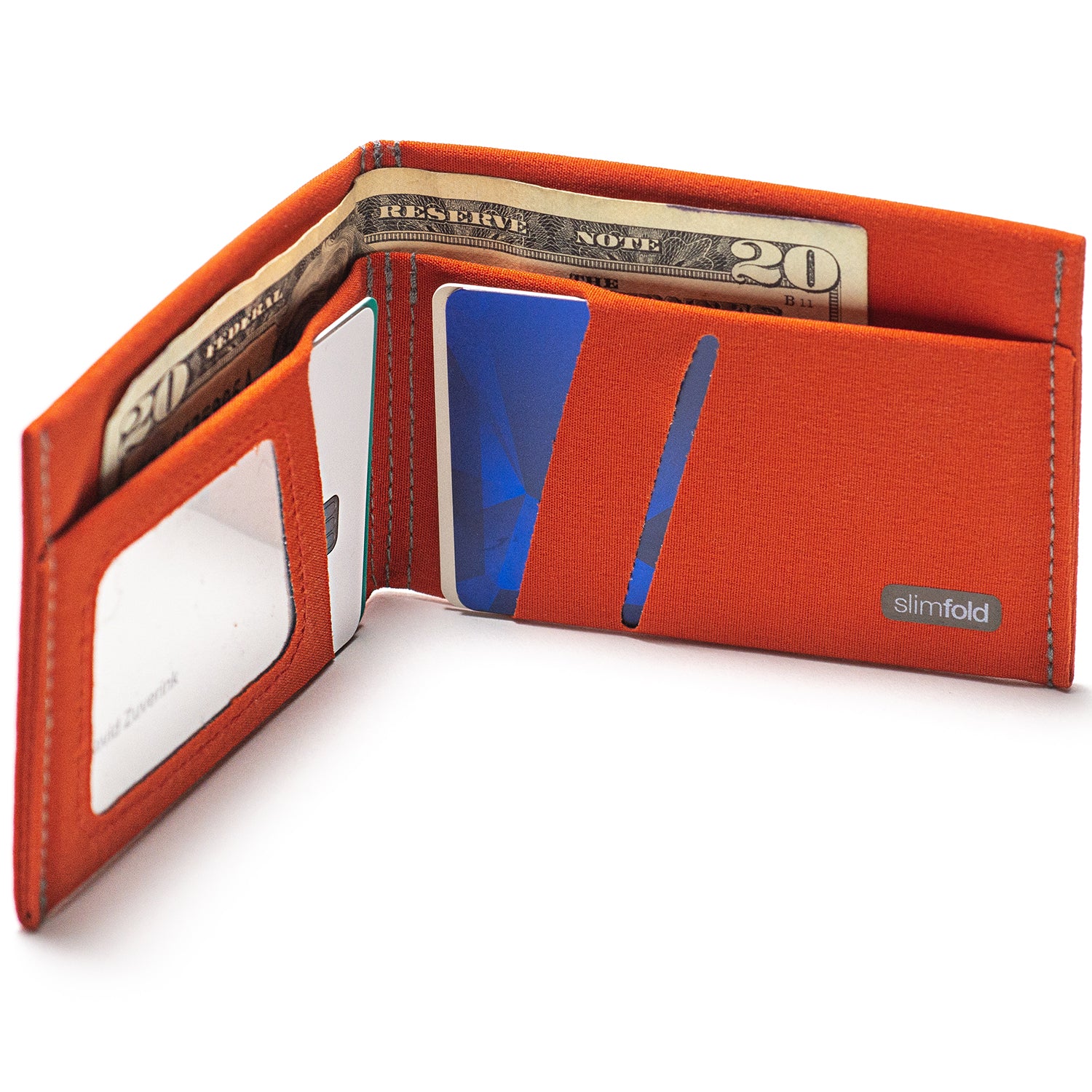 SlimFold Minimalist Micro Soft Shell Wallet High Capacity Durable Thin Wallet.  3/4 Orange Gray